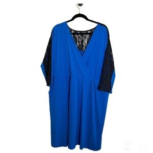 Torrid Dress 22 Blue Color Block Neutral Lace Feminine Retro 80s Skater Pinup